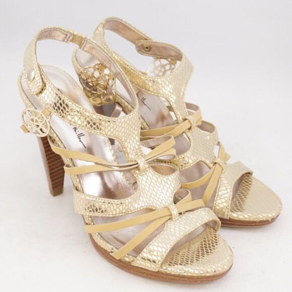 Nicole Miller Metallic Gold Sandal Heels, 7 - Picture 5 of 12